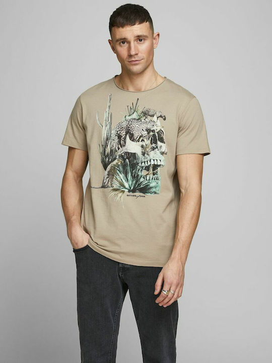 Jack & Jones Ανδρικό T-shirt Καφέ Με Στάμπα