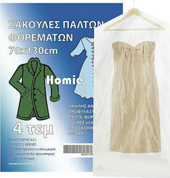HOMie Πλαστική Κρεμαστή Σακούλα Αποθήκευσης για Παλτό / Φορέματα 70x130cm 4τμχ