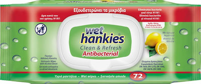 ΜΕΓΑ Wet Hankies Clean & Refresh Antibacterial Desinfektionsmittel für Hände 72Stück Zitrone