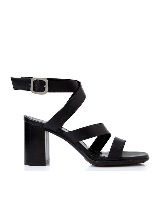 Sante Leather Women's Sandals Black with Chunky...