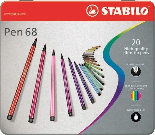 Stabilo Pen 68 Маркери за Рисуване 1мм Многоцветен 20бр