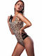 Bluepoint One-Piece Swimsuit with Open Back Animal Print Beige