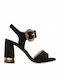 Seven Suede Women's Sandals with Ankle Strap Black with Chunky High Heel