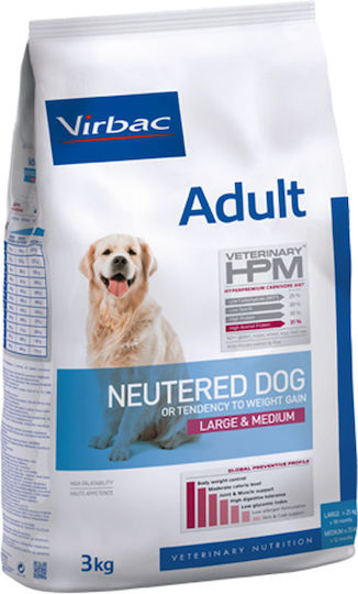 Virbac Adult Neutered Large & Medium 3кг Суха Храна за Възрастни Кастрирани Кучета от Средни и Големи Породи с Свинско месо, Пилешко, Риба тон, Ориз, Птици и Картофи