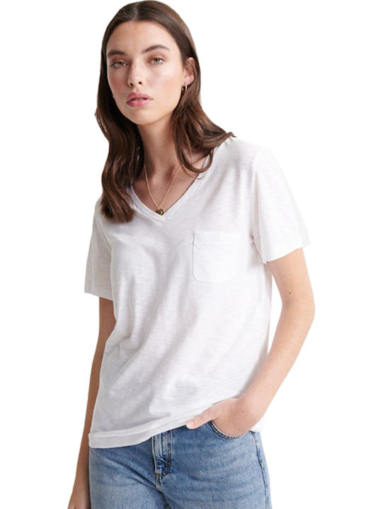Superdry Essential Γυναικείο T-shirt με V Λαιμόκοψη Λευκό