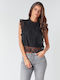 Only Damen Sommer Crop Top Ärmellos Schwarz