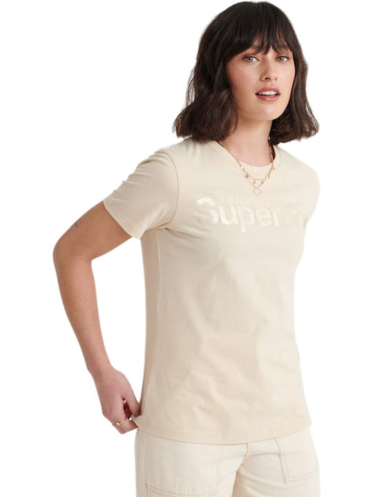 Superdry Entry Bonded Satin Women's T-shirt Beige