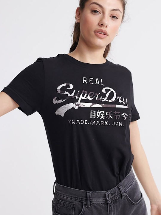 Superdry Damen Sportlich T-shirt Schwarz