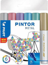 Pilot Pintor Medium Ανεξίτηλοι Μαρκαδόροι 1.4mm Πολύχρωμοι 6τμχ