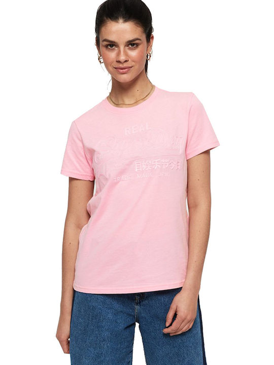 Superdry Vintage Logo Tonal Γυναικείο T-shirt Ροζ