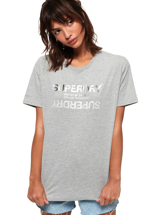 Superdry Premium Brand Reflection Portland Γυναικείο T-shirt Γκρι