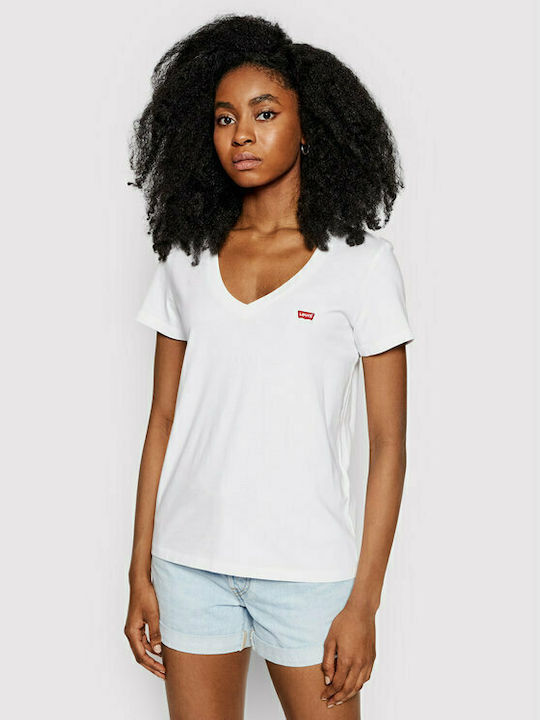 Levi's The Perfect Γυναικείο T-shirt Λευκό με Λαιμόκοψη V