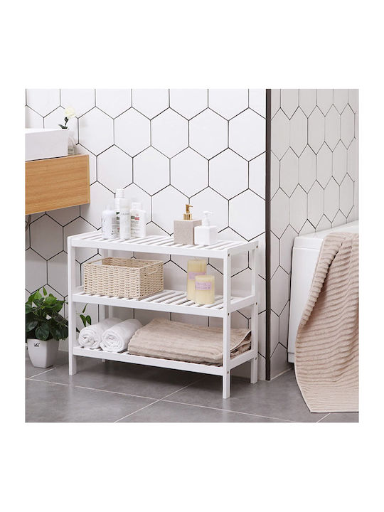 Bamboo Shoe Organizer with 3 Shelves White 70x26x55cm
