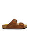 Leather Women's Flat Sandals Anatomic Flatforms in Tabac Brown Color