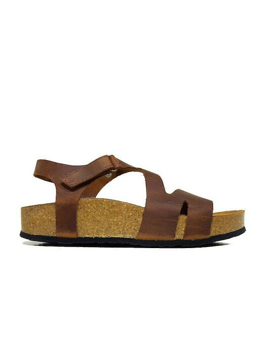 Plakton Leather Women's Flat Sandals Anatomic In Tabac Brown Colour