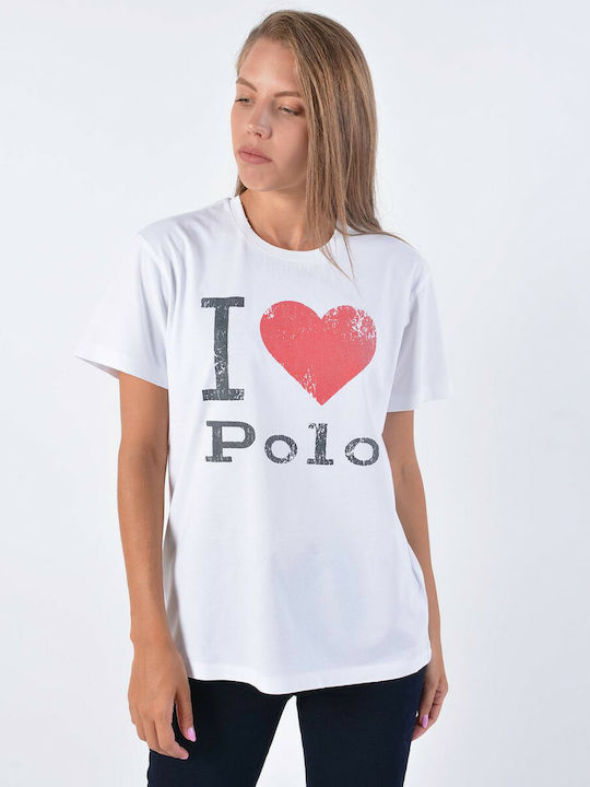 Ralph Lauren Big Heart Γυναικείο T-shirt Λευκό με Στάμπα