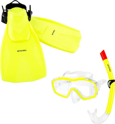 Spokey Bojko Kids Indepedent Scuba Diving Fins with Respirator & Mask Medium Yellow Snorkel Set 928218-yellow