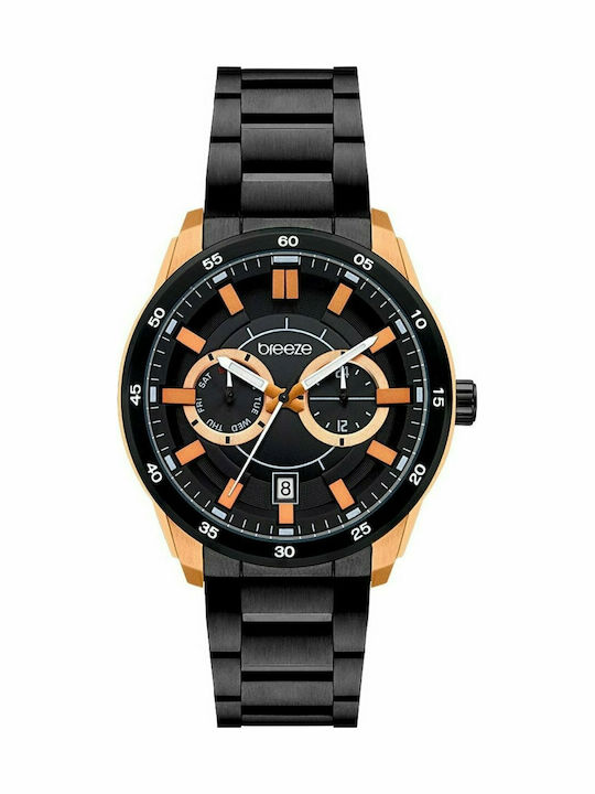 Breeze Mantrix Ανδρικό Ρολόι 44mm Χρονογράφος Μπαταρίας με Μαύρο Μεταλλικό Μπρασελέ