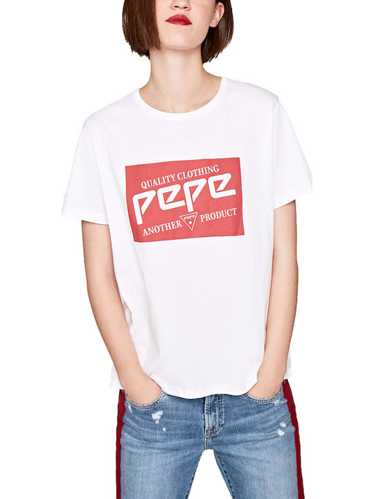 Pepe Jeans 45TH 06L Γυναικείο T-shirt Λευκό με Στάμπα
