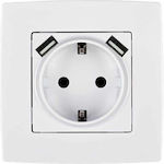 Elmark Single Power Socket with 2 USB Ports White