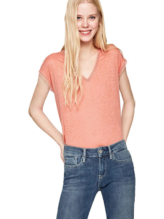 Pepe Jeans Clementine Women's T-shirt with V Neckline Pink