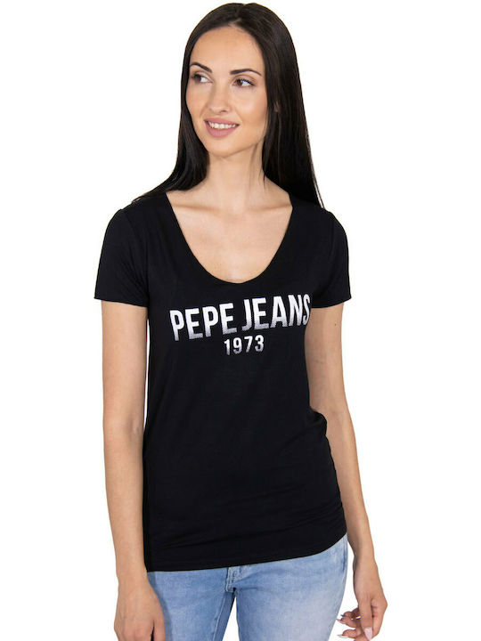 Pepe Jeans Blake Women's T-shirt with V Neckline Black