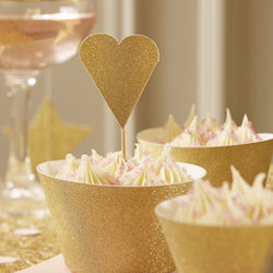 Cupcake Toppers Golden Hearts 12pcs.