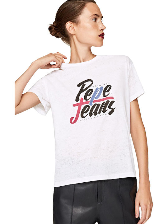 Pepe Jeans Λευκό Γυναικείο T-shirt με Στάμπα