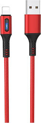 Hoco Braided / LED USB to Lightning Cable Κόκκινο 1.2m (U79)