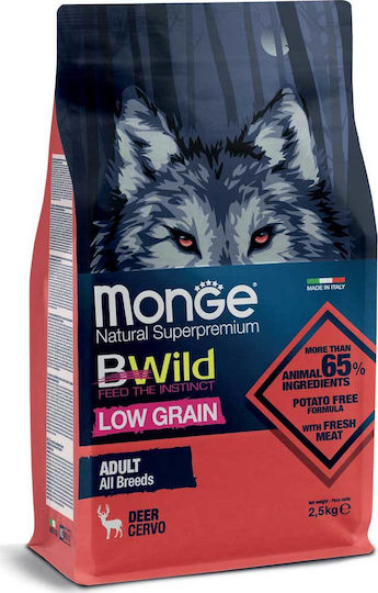 Monge BWild Low Grain All Breeds 12kg Ξηρά Τροφή με Λίγα Σιτηρά για Ενήλικους Σκύλους με Ελάφι