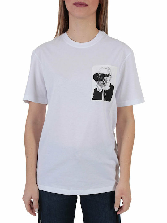 Karl Lagerfeld Pocket Legend Damen T-Shirt Weiß