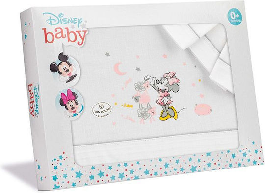 Interbaby Σετ Βρεφικά Σεντόνια Κούνιας Βαμβακερά με Λάστιχο Minnie Λευκά 80x140εκ. 3τμχ