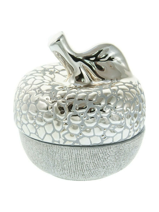 Ceramic Sweet Jar Apple with Lid Silver 12x12x14cm