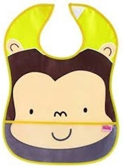 Nuby Monkey Impermeabila Bavetă material textil cu autocolant & Buzunar Maro pentru 3 m+ Nuby Monkey Impermeabila Bavetă material textil cu autocolant & Buzunar Maro pentru 3 m+