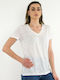 Lee Women's T-shirt with V Neck White