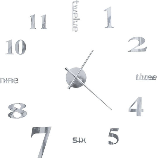 vidaXL 3D Modern 100cm 3D Wall Clock Sticker Plastic Silver Ø100cm