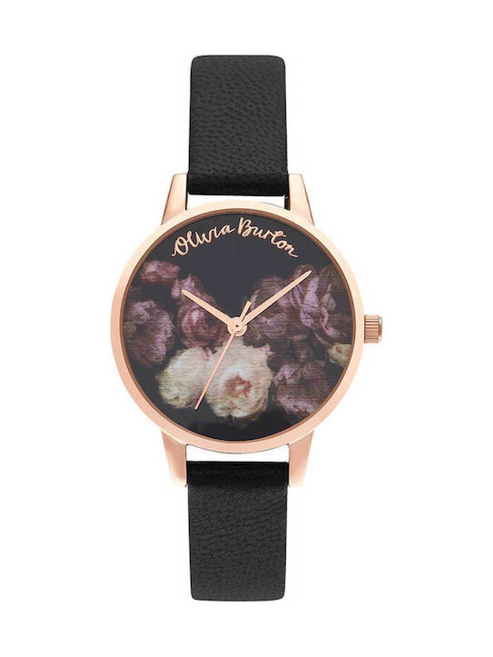 Olivia Burton Fine Art Watch with Black Leather Strap