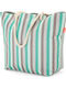 Benzi Striped Fabric Beach Bag with Inner Pockets Turquoise 50x20x39cm