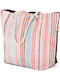 Benzi Striped Fabric Beach Bag with Inner Pockets Pink 50x20x39cm