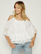 Guess Women's Summer Blouse Off-Shoulder with Lace White