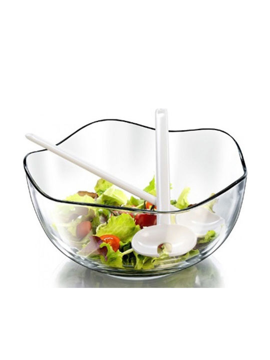 Borgonovo Onda Salad Bowl with Salad Spoons Glass Transparent 26x26cm 1pcs