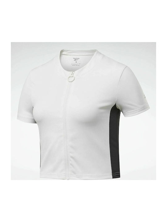 Reebok MYT Zip Women's Athletic Crop Top Short Sleeve White