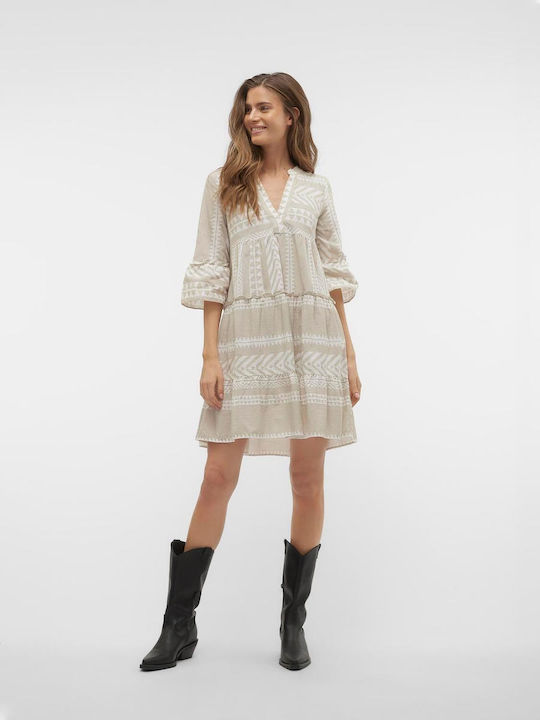 Vero Moda Summer Mini Dress with Ruffle Beige Ecru