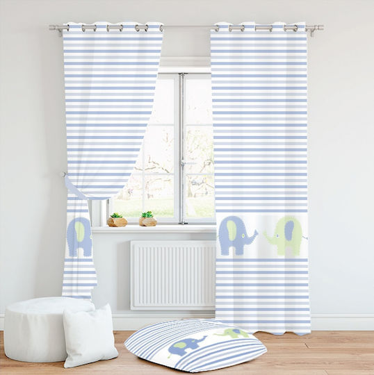 Mc Decor Παιδική Κουρτίνα Ελέφαντας με Τρουκς Μπλε 140x280εκ.