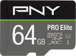 PNY Pro Elite microSDXC 64GB Clasa 10 U3 V30 A1 UHS-I cu adaptor