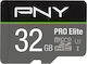 PNY PRO Elite microSDHC 32GB Class 10 U3 V30 A1 UHS-I with Adapter