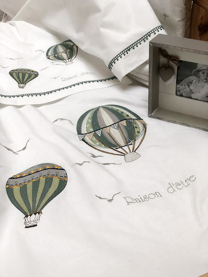 Raison D' Etre Σετ Βρεφικά Σεντόνια Λίκνου Βαμβακερά Hot Air Balloon Λευκά 70x110εκ. 3τμχ