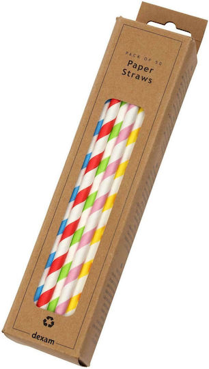 Dexam Striped Καλαμάκια Χάρτινα Πολύχρωμα 50τμχ