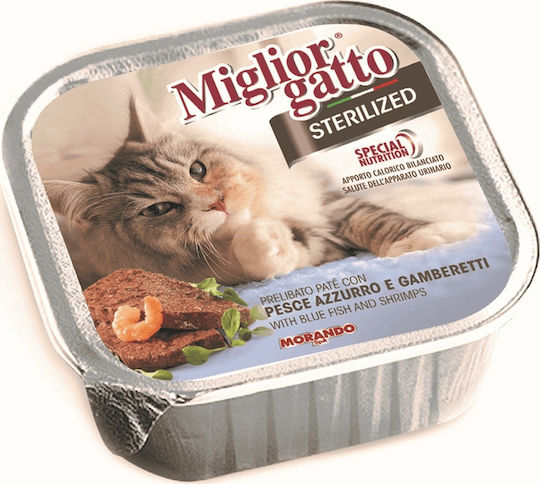 Morando Miglior Gatto Sterilised Υγρή Τροφή για Ενήλικες Γάτες σε Ταψάκι με Γαρίδες και Ψάρια 100gr