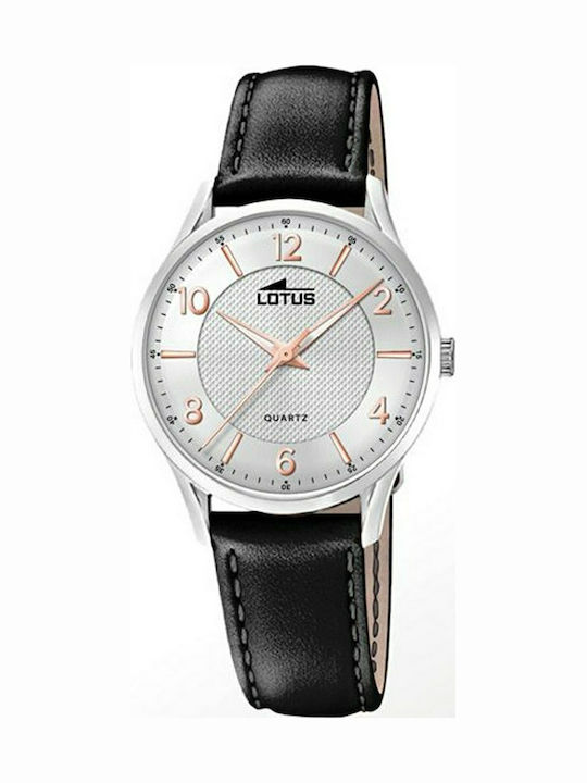 Lotus Watches Γυναικείο Ρολόι Μπαταρίας με Μαύρο Δερμάτινο Λουράκι